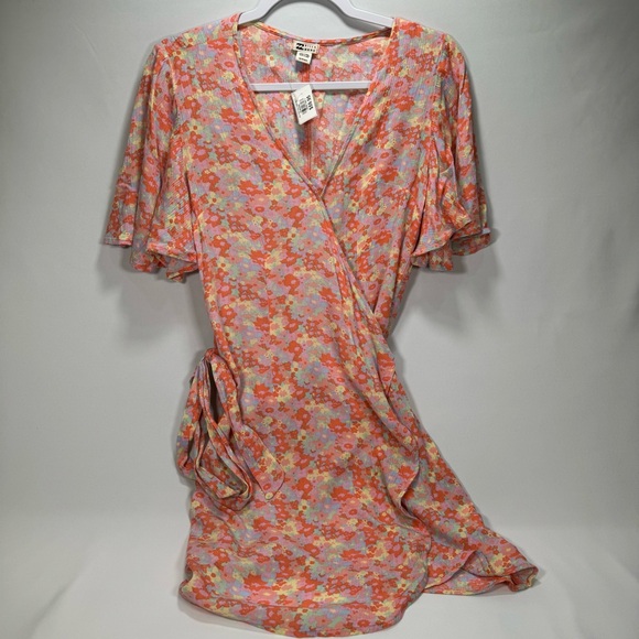 NWT New Billabong All For You Mini Dress Extra Small XS Floral Beach Soft Wrap - Picture 3 of 7